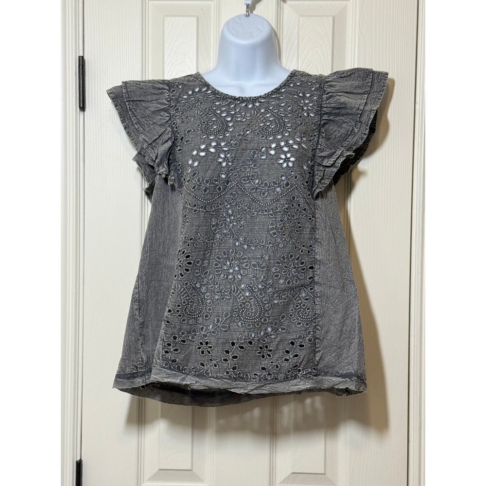Bohera Eyelet Flutter Sleeve Blouse Medium NWT | Boho Cottagecore Feminine Gray